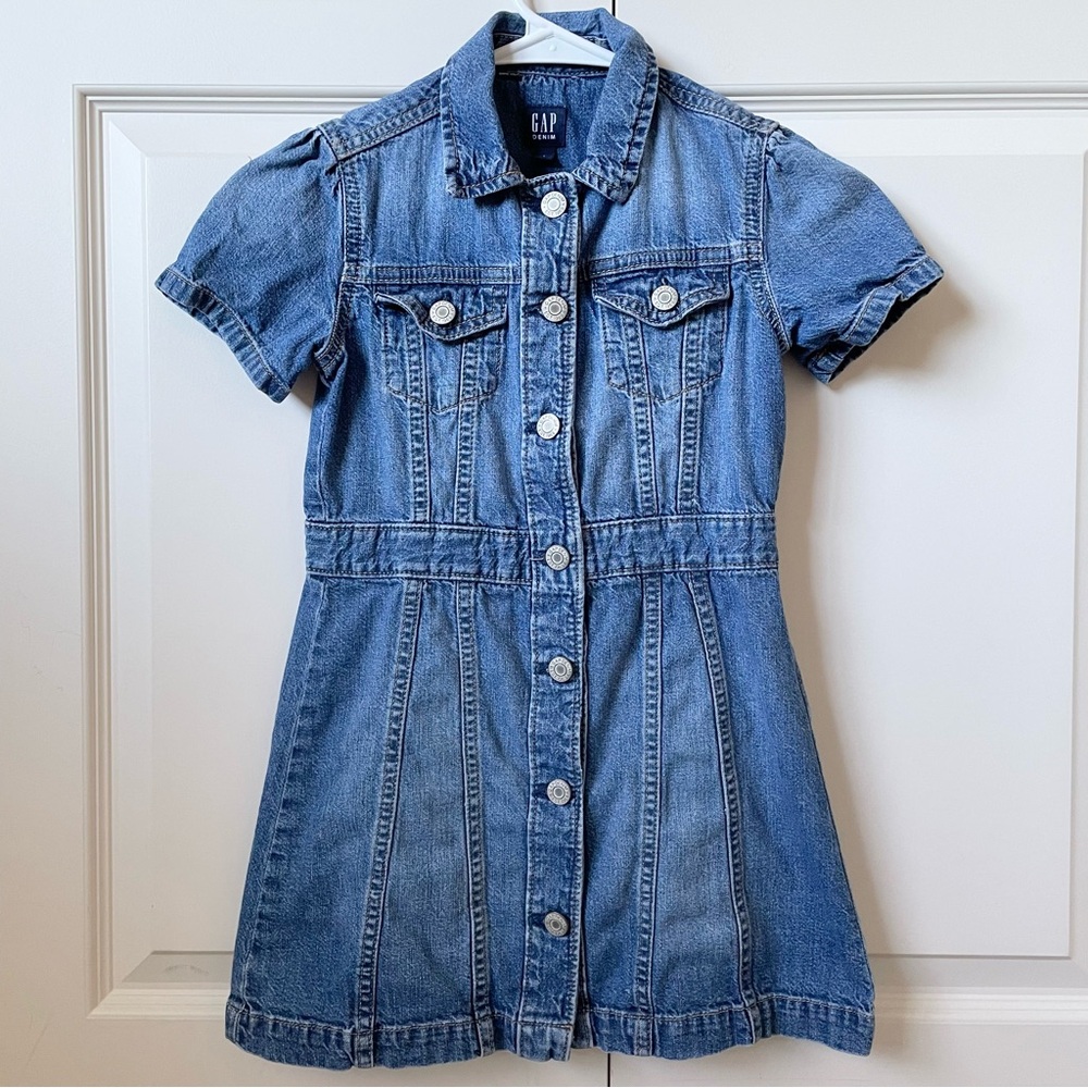 GAP girls blue denim jean button down dress size small